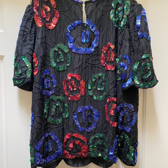 Vintage LAURENCE KAZAR Sequined Silk Top - Picture 2 of 16
